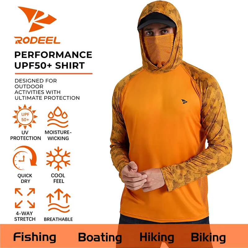 Men's Sun Protection Hoodie (with Face Mask/Neck Gaiter) — UPF 50+ UV Protection, Long Sleeve, Lightweight, Quick-Drying, Moisture-Wicking, Breathable & Cooling
