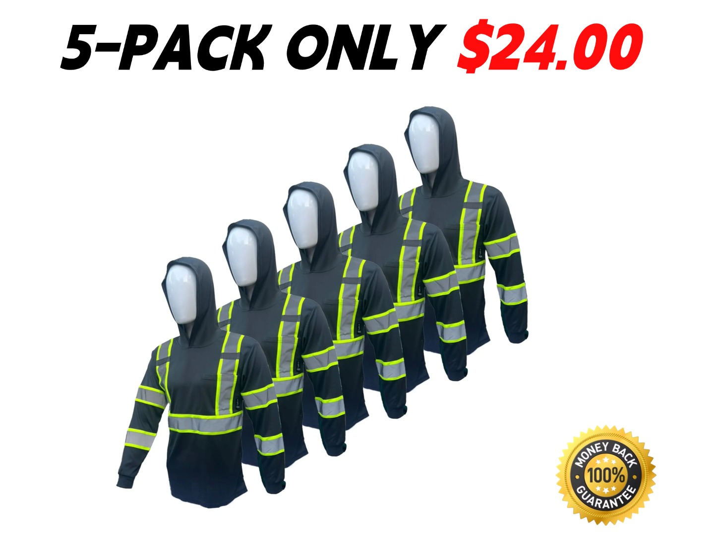 5-Pack High-Visibility Hooded Safety Shirts