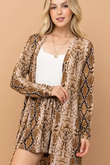 Animal Print Kimono and Shorts Set