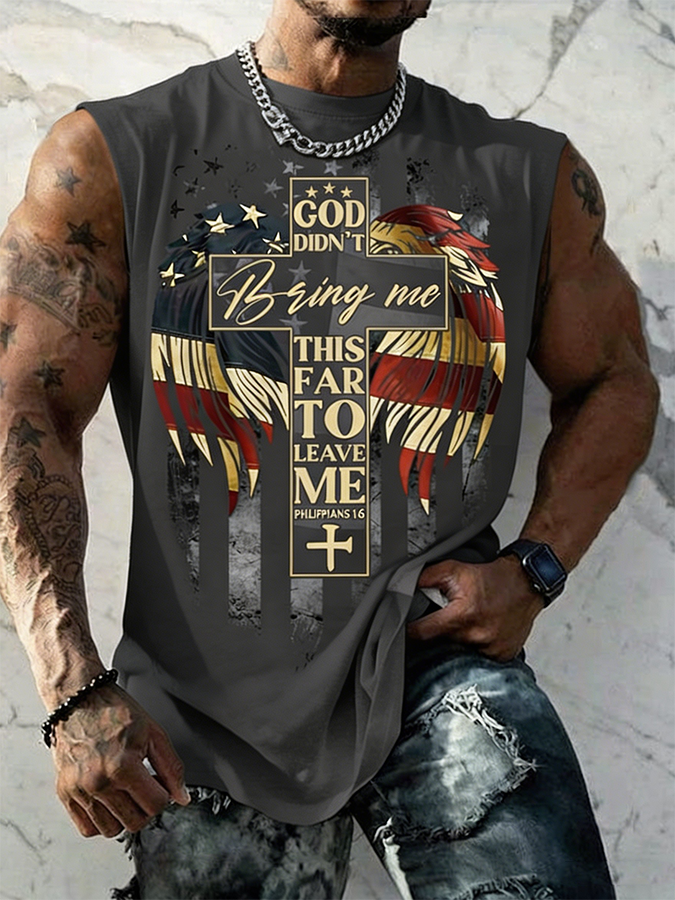 Men's God Didn't Bring Me This Far To Leave Me Christian USA Flag Eagle Tank Top