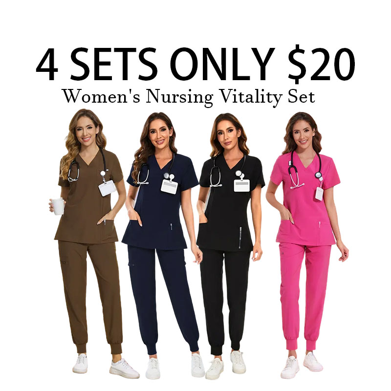 Women Stretch V-Neck Scrub Top & Jogger Pant Set   with 8 Pockets