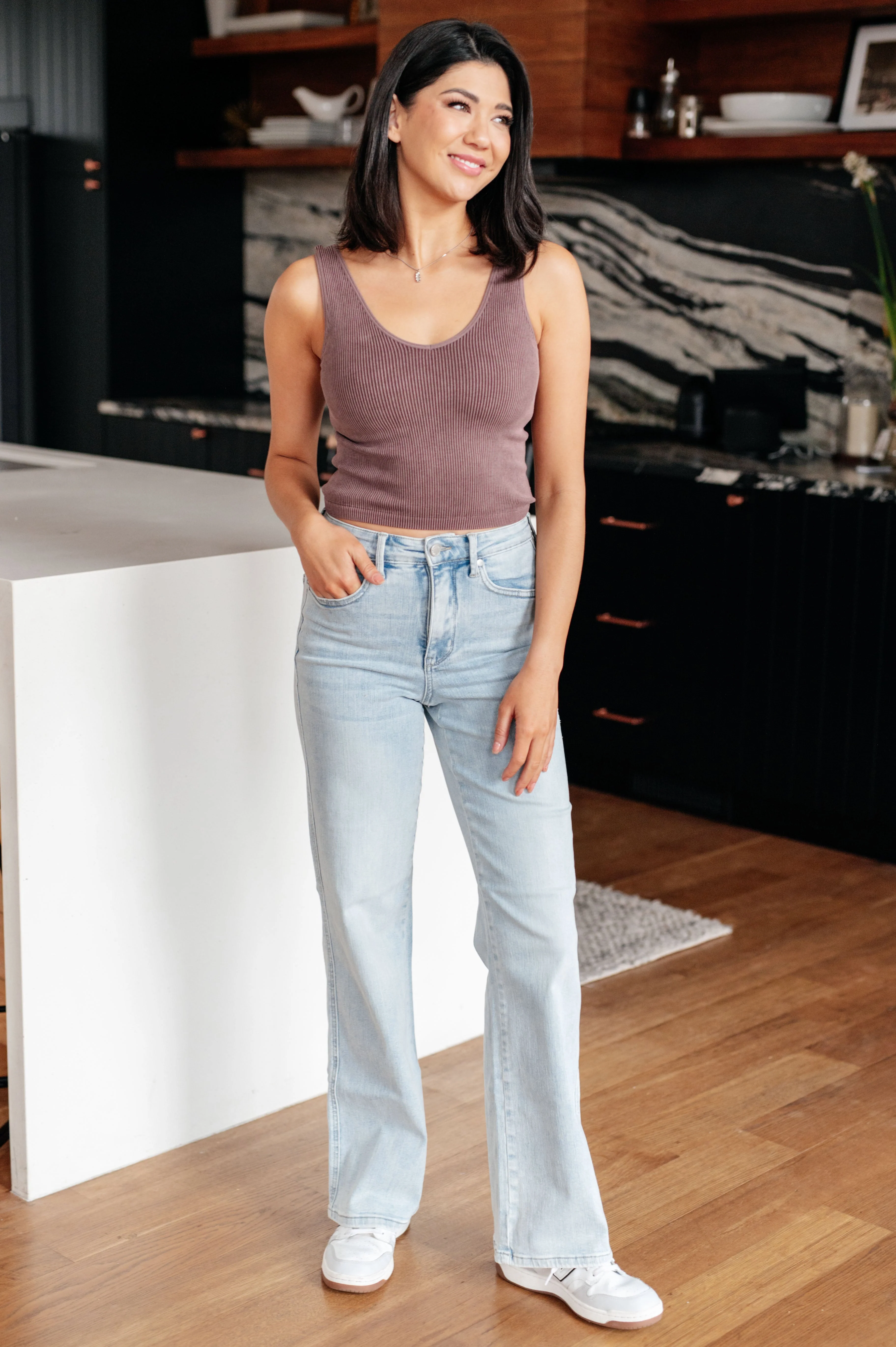 High Rise Control Top Vintage Wash Straight Jeans