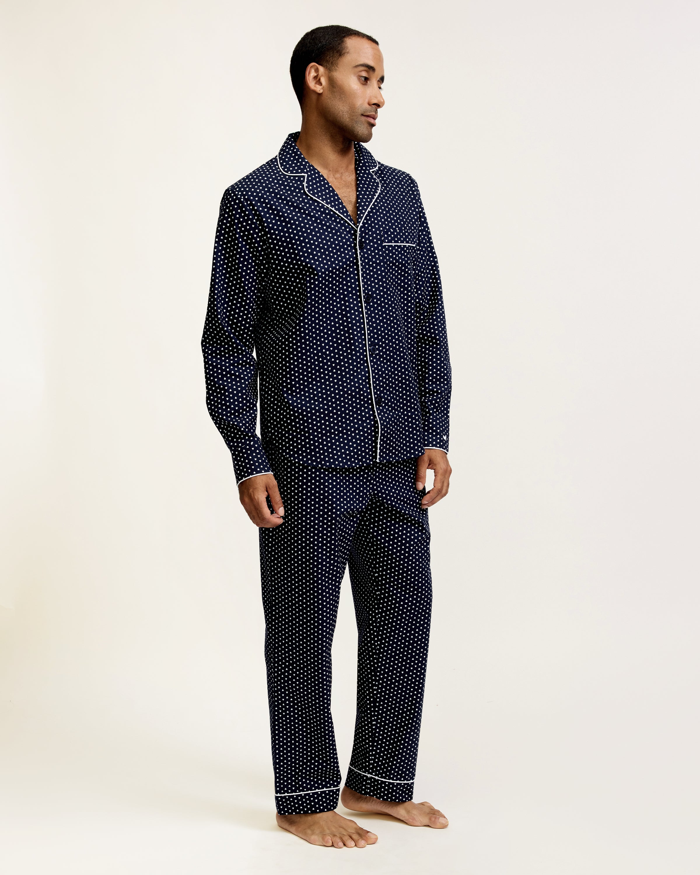 Men's Twill Pajama Set in Midnight Hearts