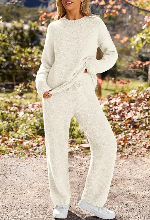Womens Fuzzy Fleece Long Sleeve 2 Piece