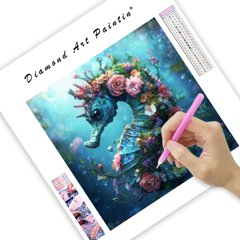 Floral Seahorse - Diamond Painting