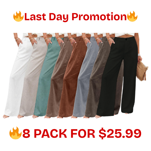 Womens Cotton Linen Pants Casual Button Up High Waisted Wide Leg Trousers