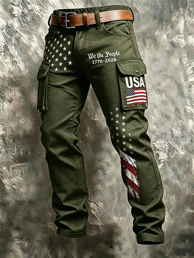 Men'S Casual American Flag Printed Workwear Pants