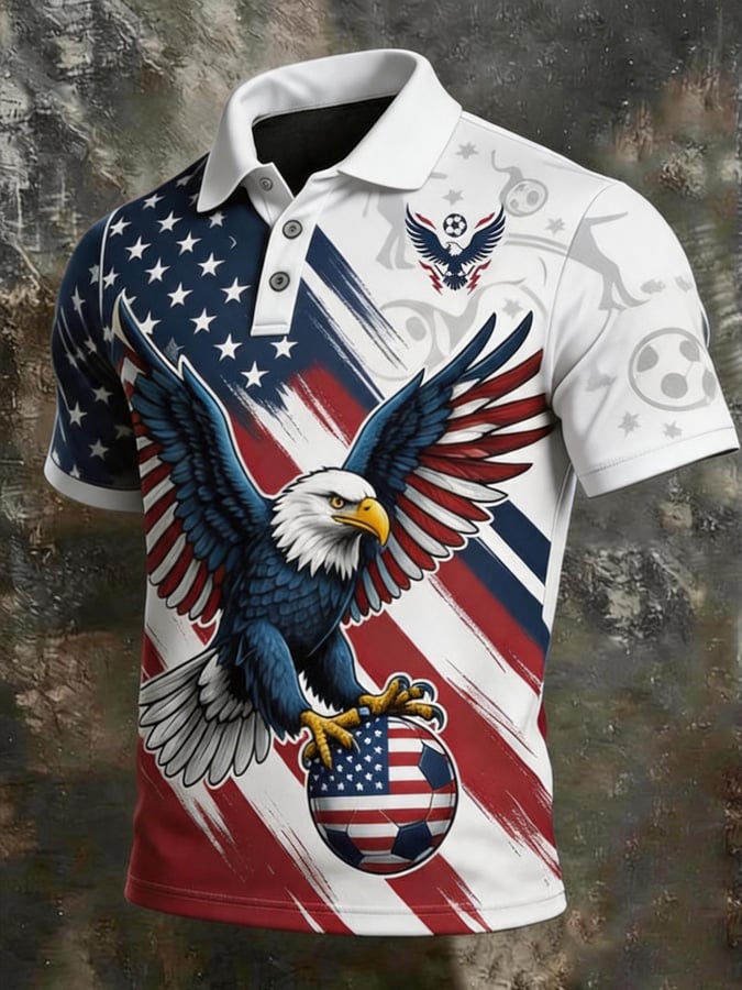 Men's American Soccer Print Short-Sleeve Polo Shirt