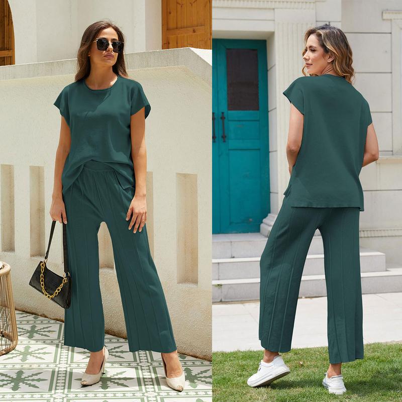 Women's 2-Piece Knit Sweater Set – Pullover Vest & High-Waisted Pants