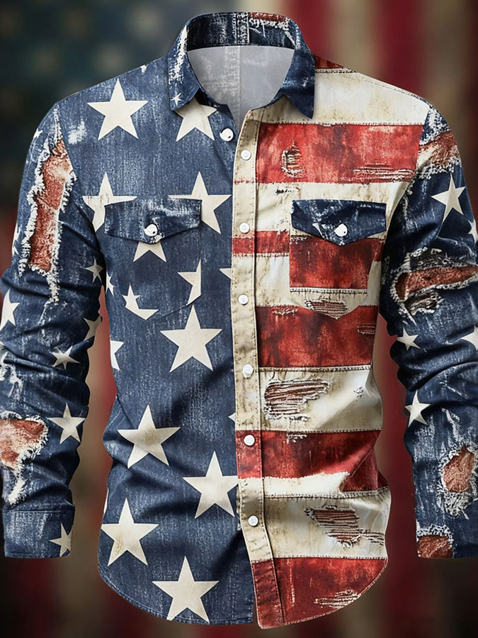 Men'S American Independence Day 250Th Anniversary Commemorative Printed Shirt
