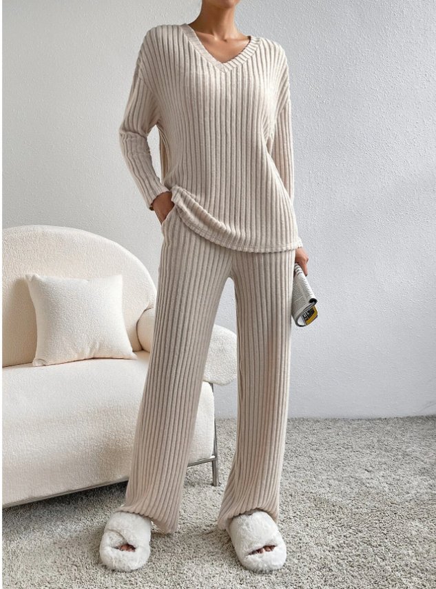 Women's Embossed Plain Daily Going Out Two-Piece Set Apricot Casual Spring/Fall Top With Pants Matching Set