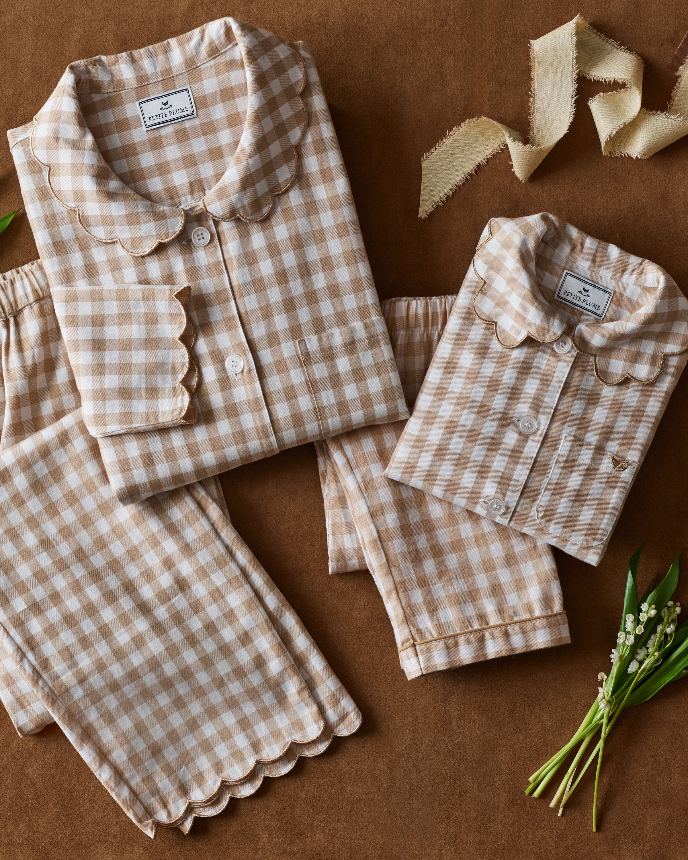 Women's Twill Colette Pajama Set in Camel Gingham