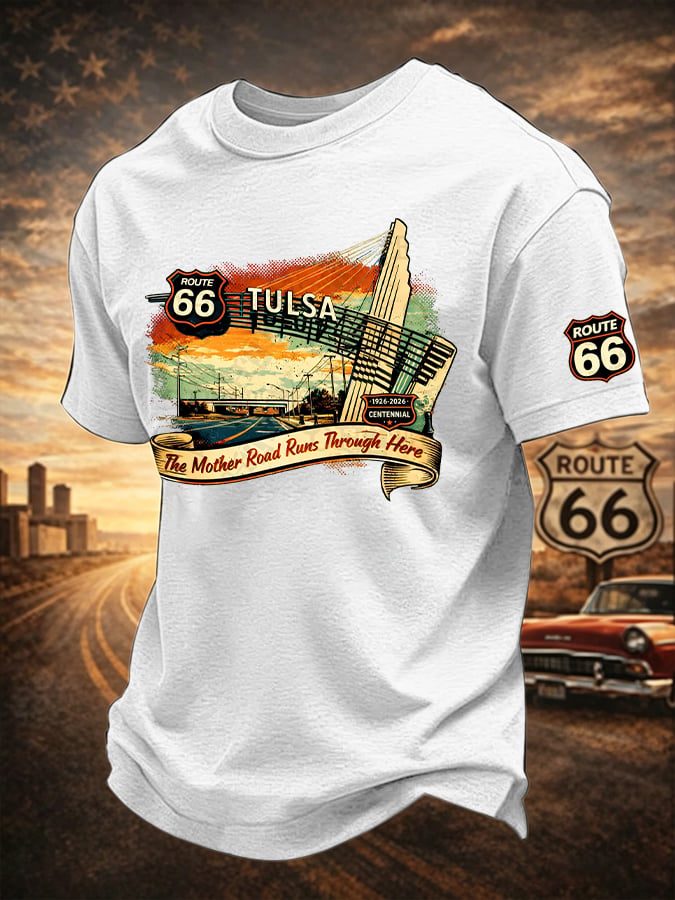 Men's Route 66 Centennial Mother Road Print Round Neck T-shirt