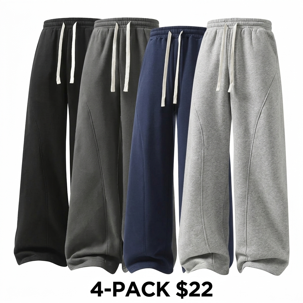 Men's Solid Color Drawstring Pants – Curved Blade Design, Relaxed Fit, All-Season Streetwear Trousers