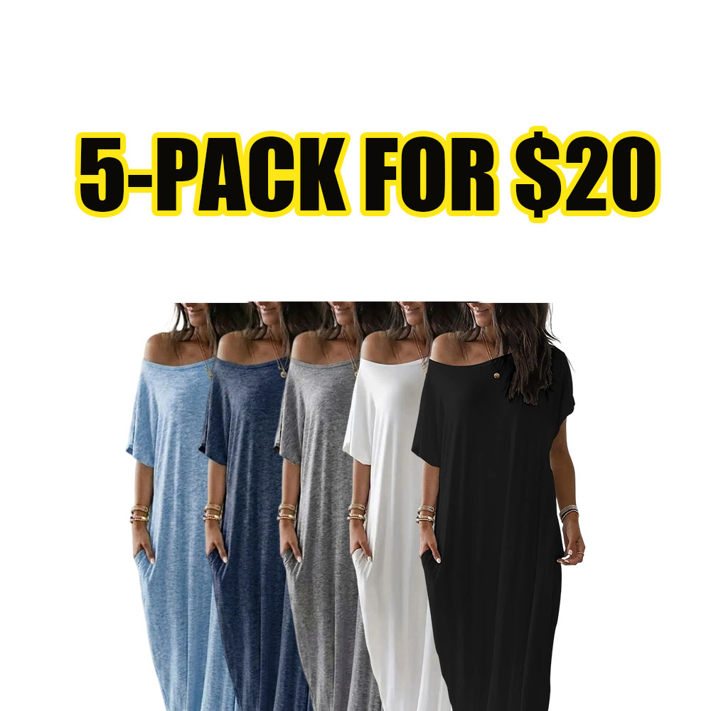 Solid Batwing Lounge Dress – Comfy Short Sleeve Relaxed Homewear & Sleep Dress