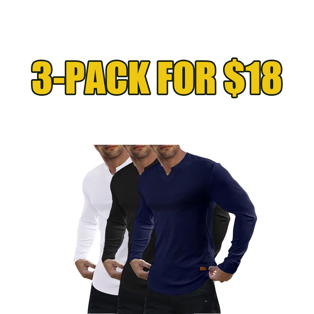 Men’s Slim Fit Ribbed V-Neck Muscle Tee (Long Sleeve)