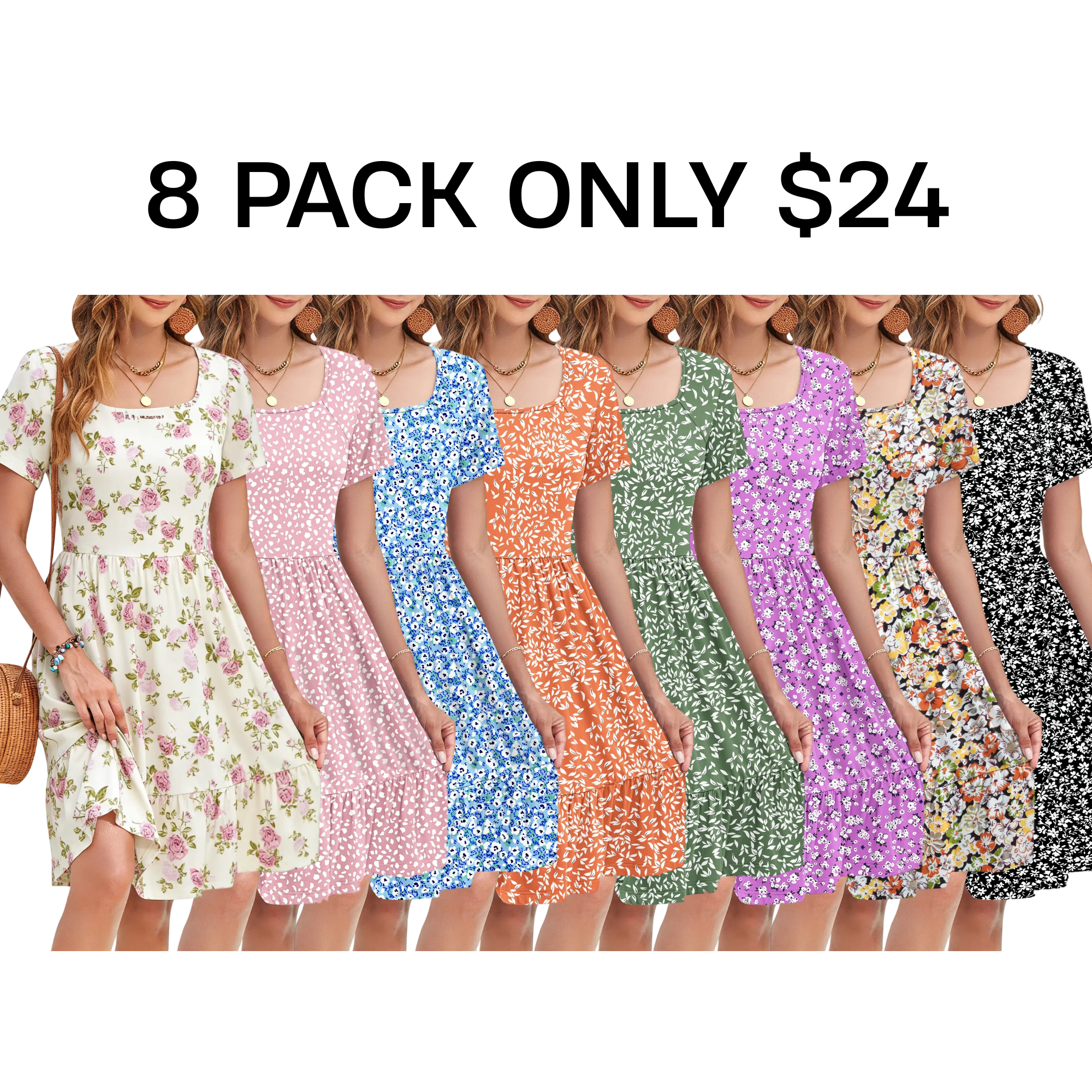 Women Square Neck Ditsy Floral Dress