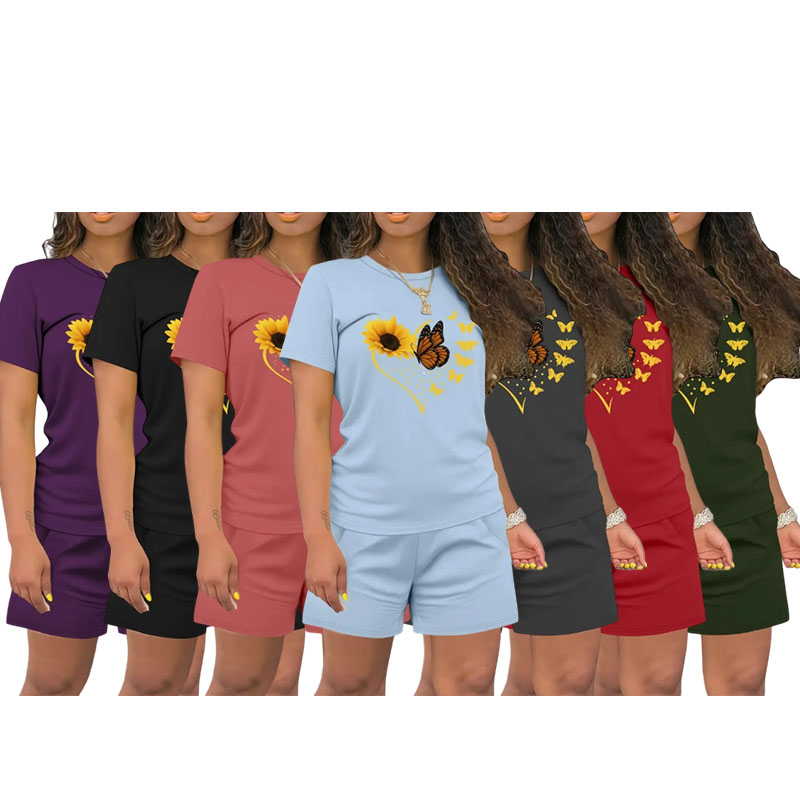 Women's Summer Casual Top & Shorts Set. Fitted Thin Lightweight Fabric Clothing