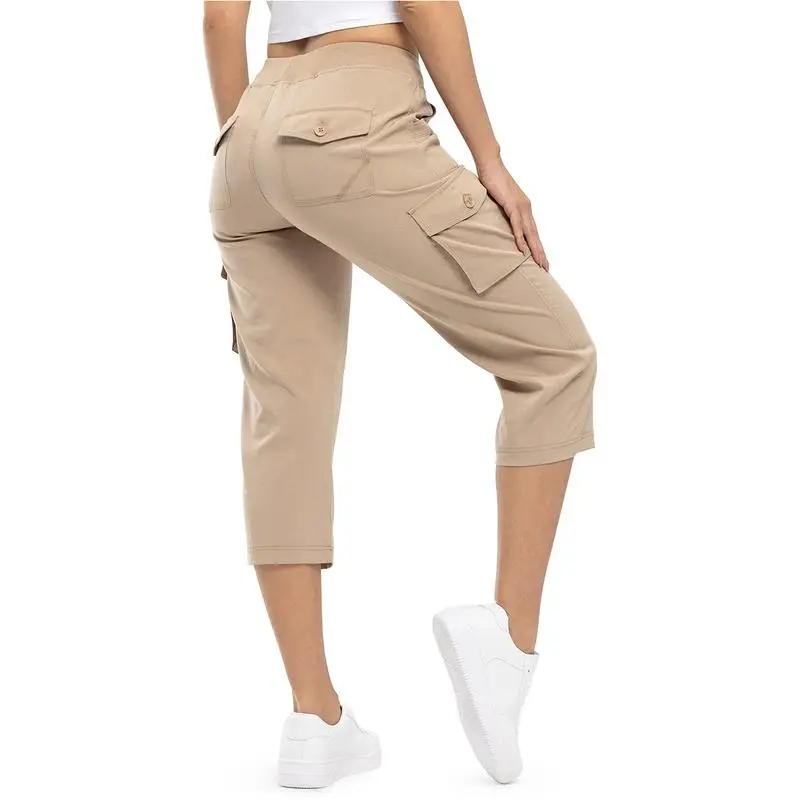 Womens Lightweight Capris Hiking Pants 6 Pockets Quick Dry Cargo Outdoor Trip Loose Shorts
