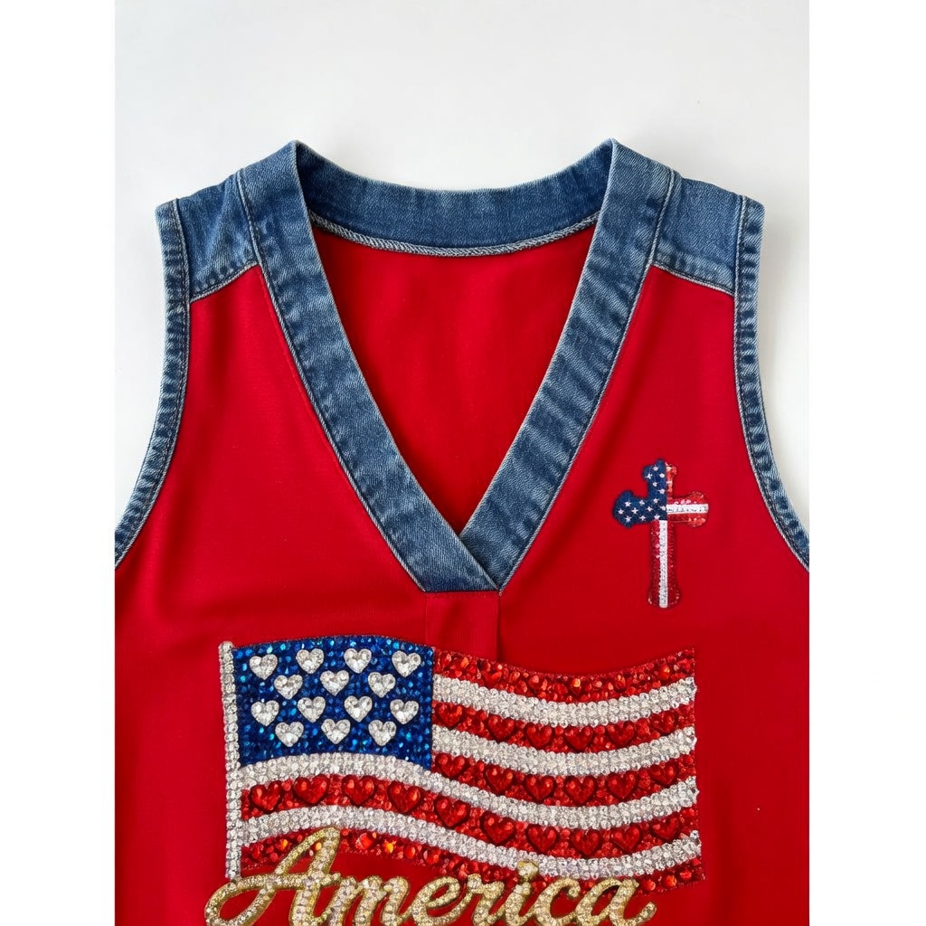 Women's America Flag Print Sleeveless Top