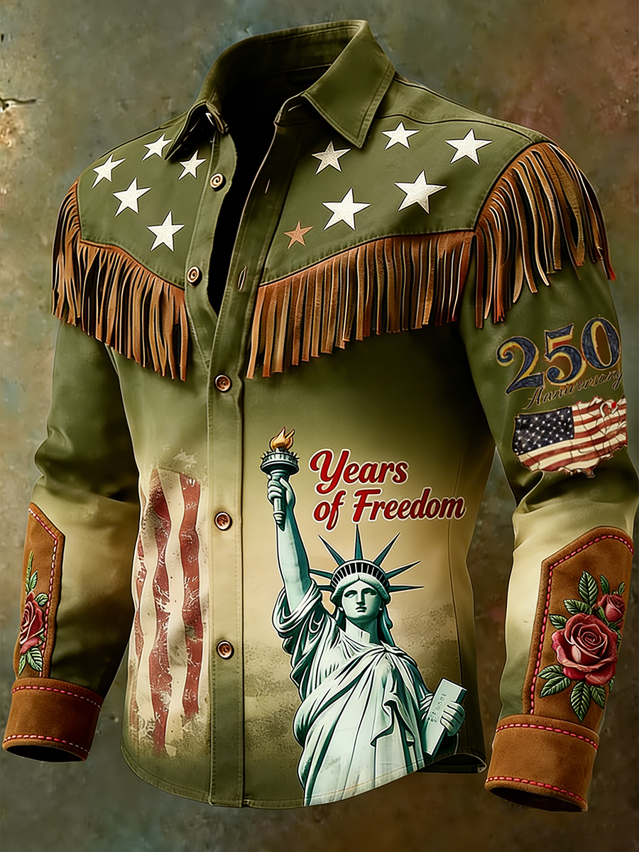 250 Years of Freedom Statue of Liberty Gradient Fringe Shirt