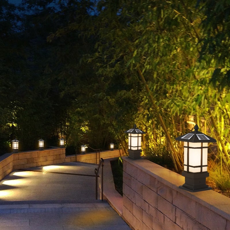 Vintage Pavilion Shape Black Retro Outdoor Light Post Lamp Pathway Lights