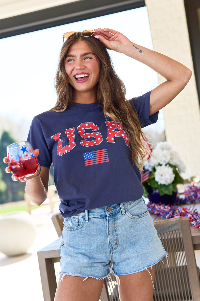 Athletic USA Flag Star Print Navy Graphic Tee