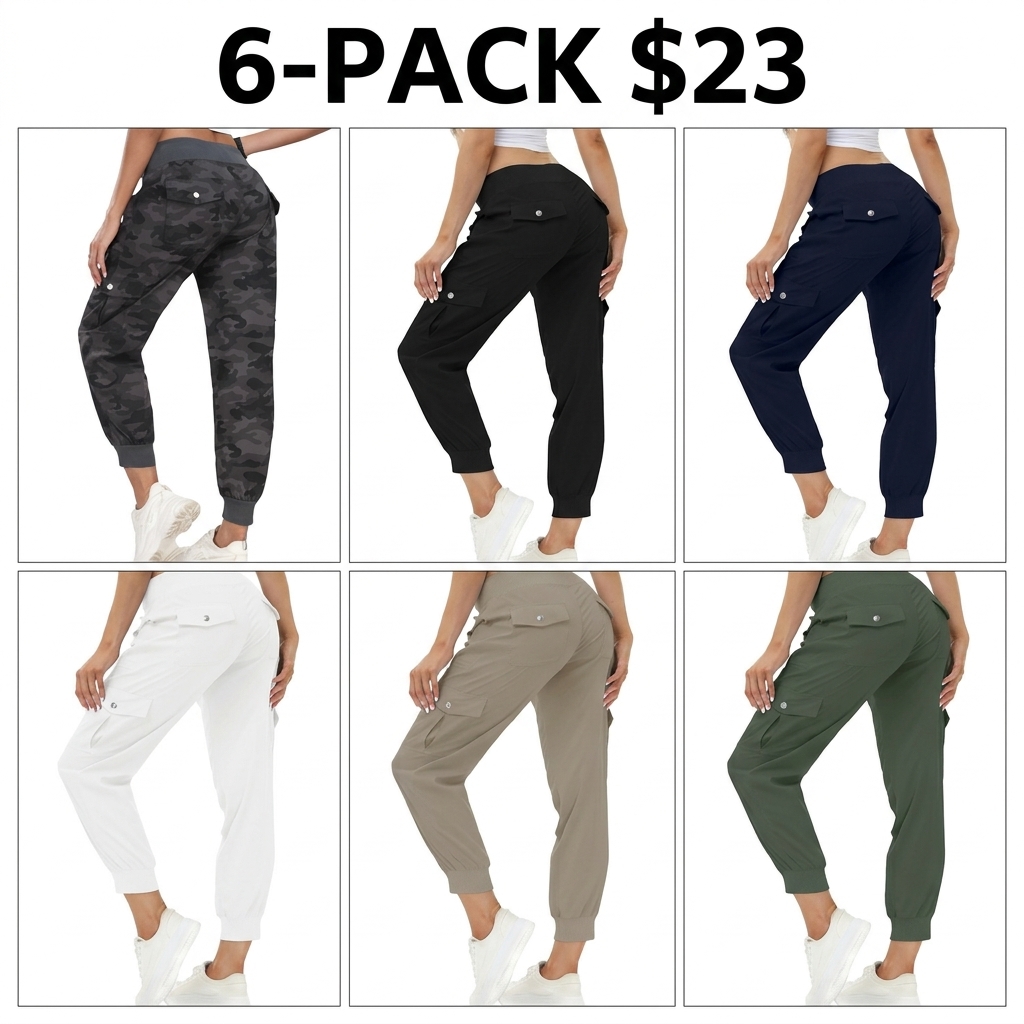 PLUS SIZE Lightweight Hiking Cargo Pants Outdoor Quick Dry Casual Travel Sweatpants Joggers Elastic Waist 6 Pockets