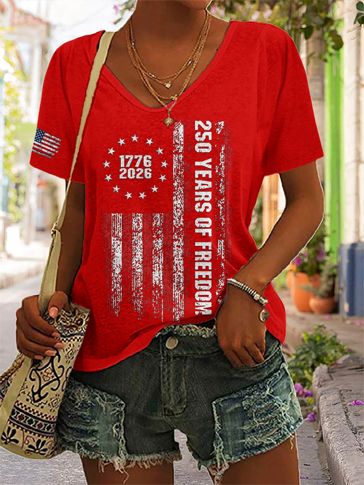 Women'S For The 250th Anniversary Of American Independence V-Neck T-Shirt