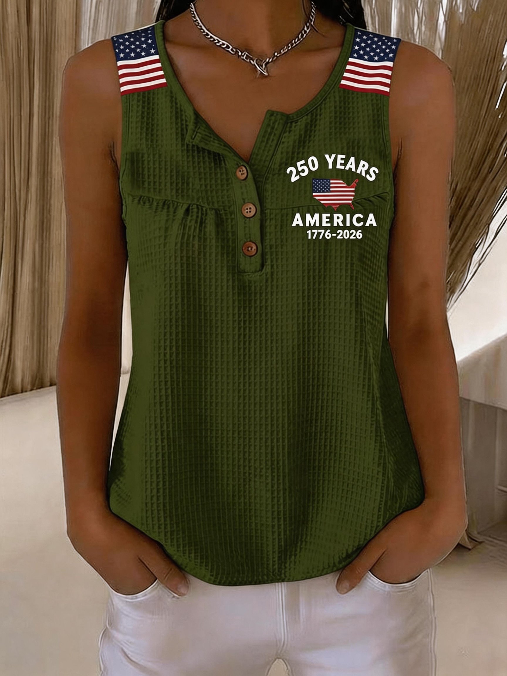 Women's Independence Day Print Waffle-Knit Top