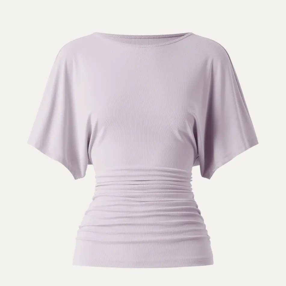 Women's Boatneck Batwing Sleeve Top with Side Ruching