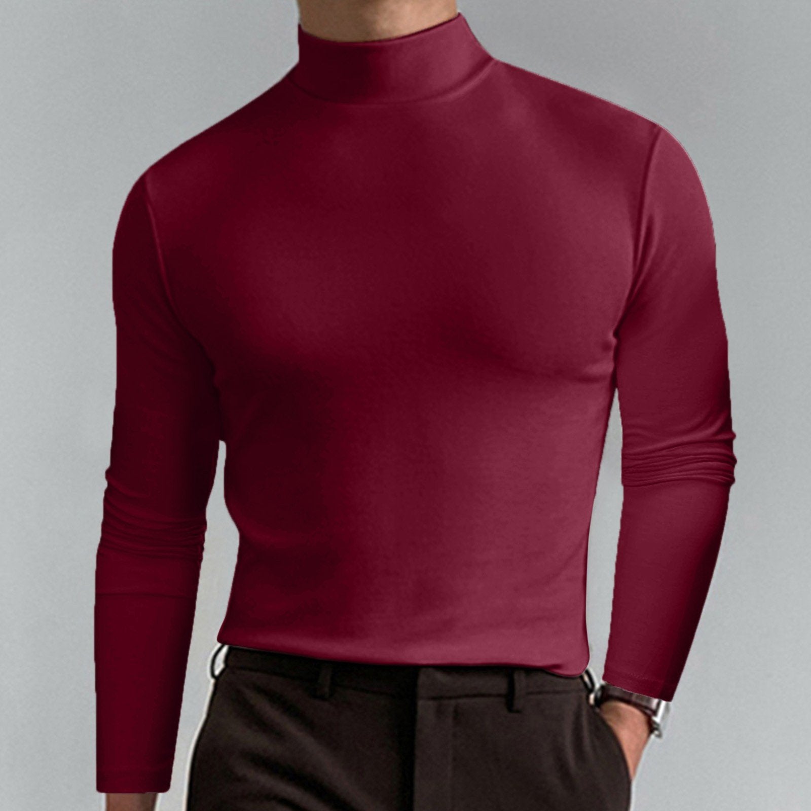 ✨ Men's High Neck Slim Fit T-Shirt - Stretchy & Breathable Fabric, Modern Style for Gym or Casual Wear 🏃‍♂️📦