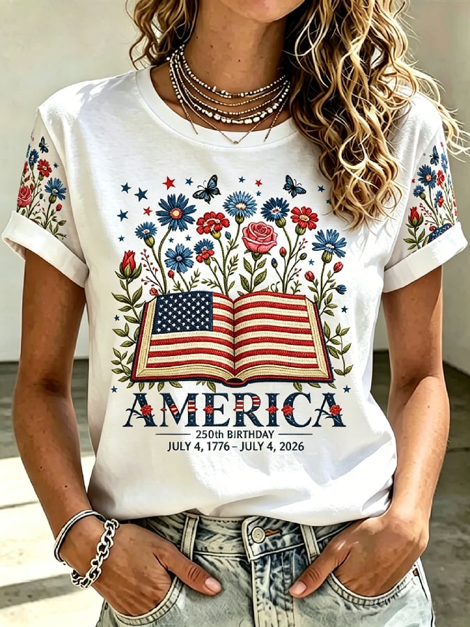 Women's Casual American 250th Anniversary Printed Short-Sleeve T-Shirt