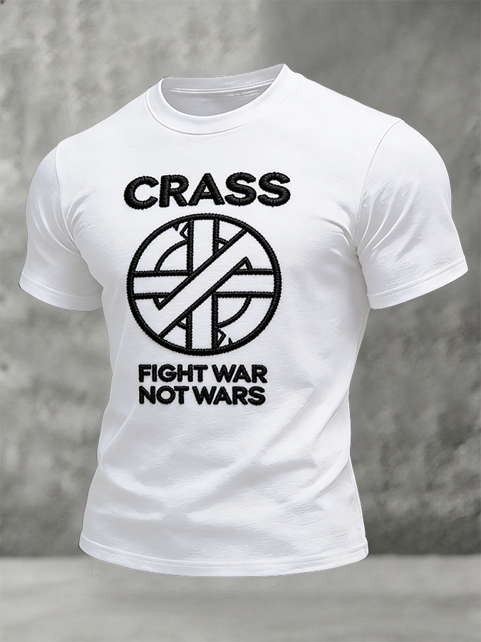 Men's Crass Fight War Embroidered Anti-War T-Shirt