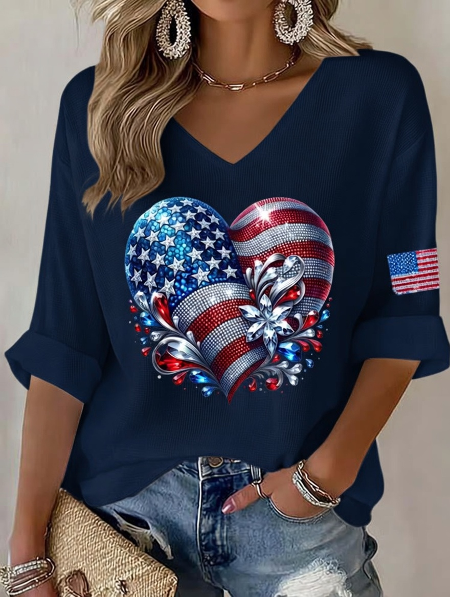 Women'S Casual Independence Day Commemorative Print 250Th Anniversary Celebration Casual Top