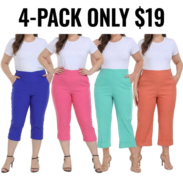 Women’s Plus Size Pull-On Tummy Control Capri Pants – Lightweight Everyday Comfort
