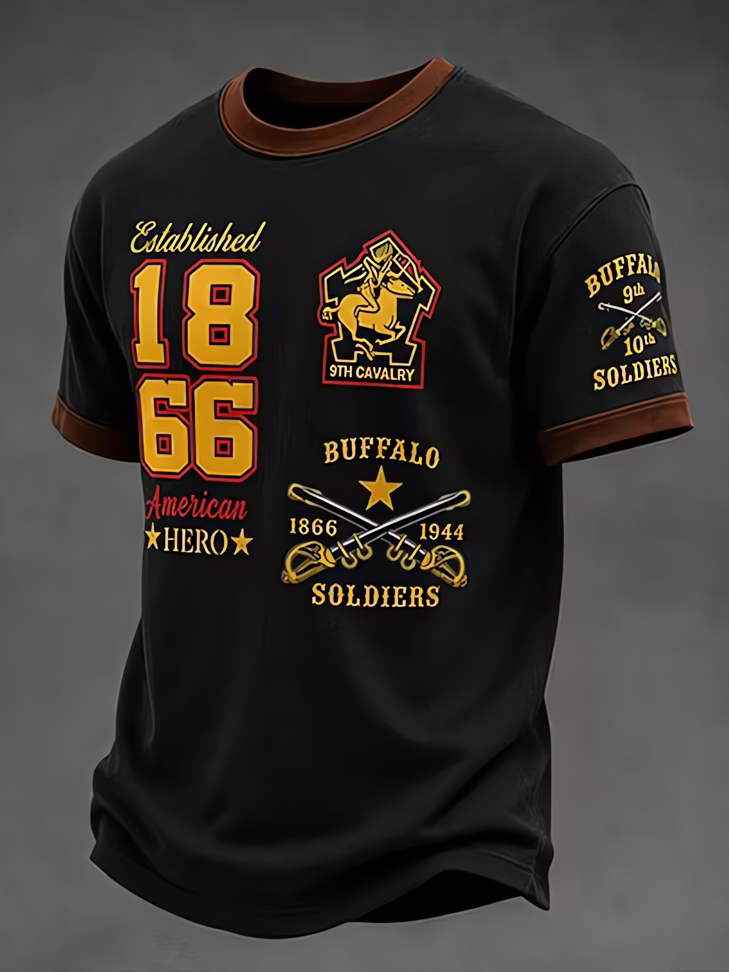 Men's Retro Nostalgic Buffalo Soldier Western Style Art Print Casual T-Shirt
