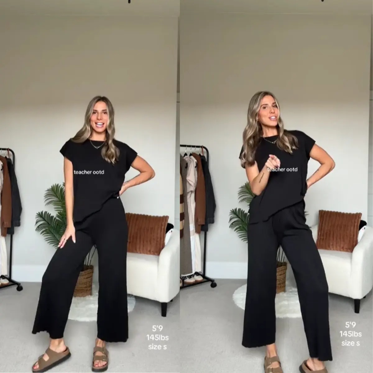 ✨ Women’s Knit Two-Piece Lounge Set – Cap Sleeve Top & Wide Leg Pants