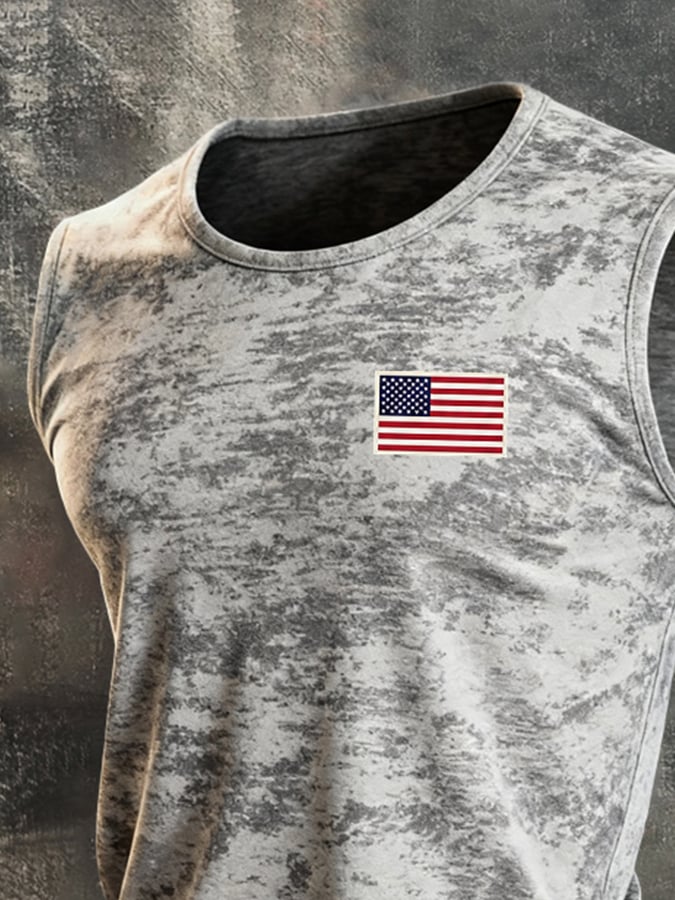 Men's Retro Independence Day Patriot Crew Neck Tank Top
