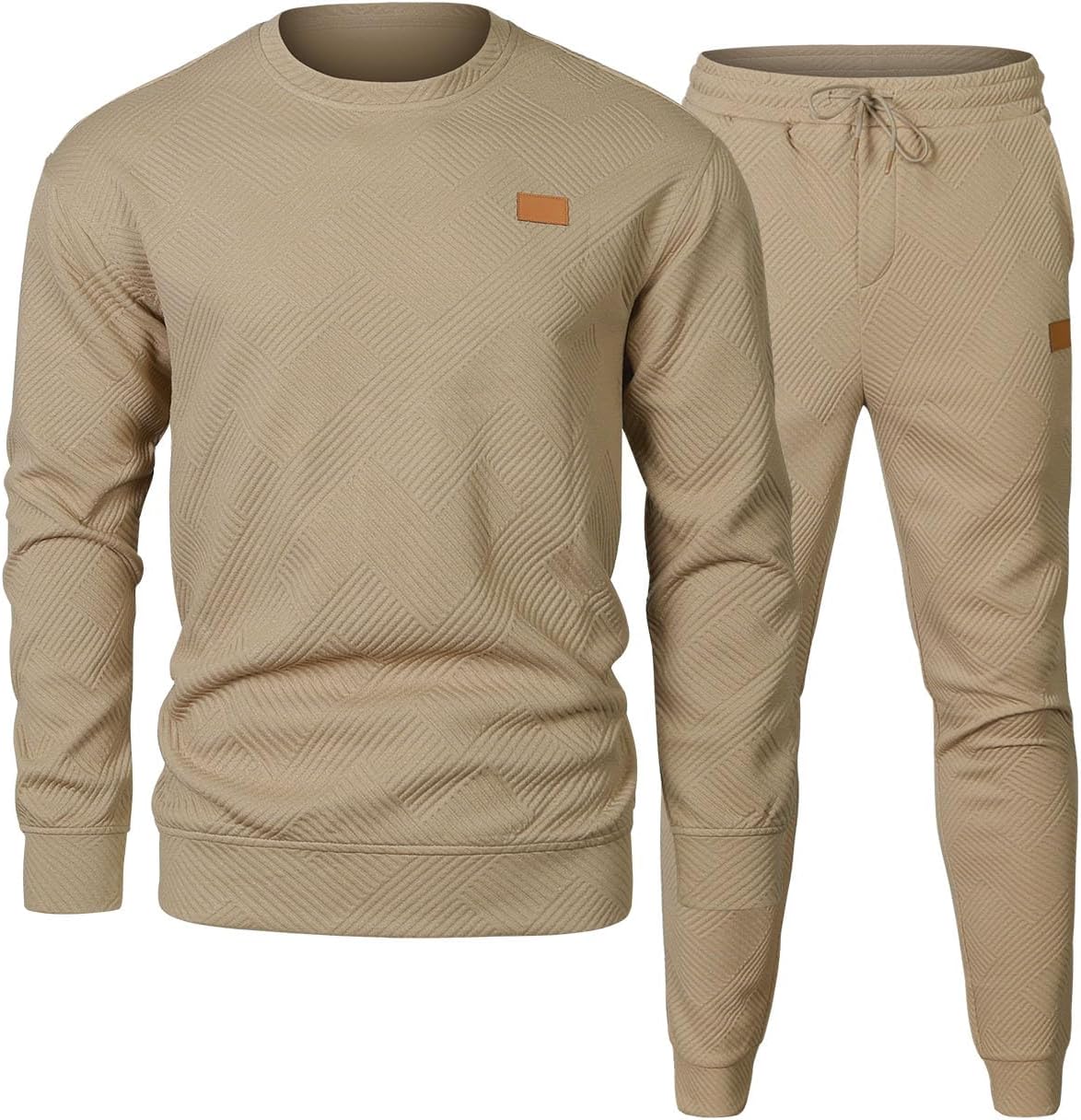 Men's 2 Piece Outfits Knit Jacquard Pullover Sweatshirt Tracksuit & Joggers Sweatpants Sweatsuit Sets with Pockets