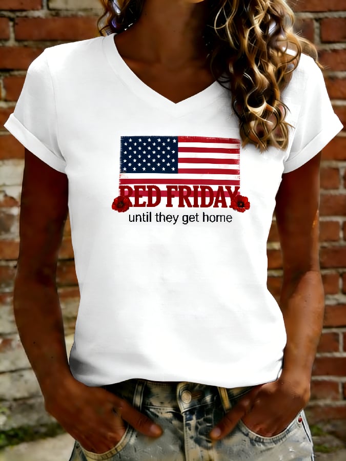 Women's Casual Red Friday Print Short-Sleeve T-Shirt