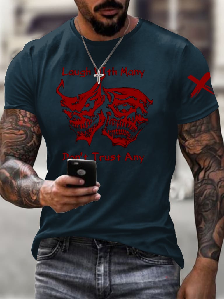 Men'S Halloween Bloody Demon Mask Print Short Sleeve T-Shirt