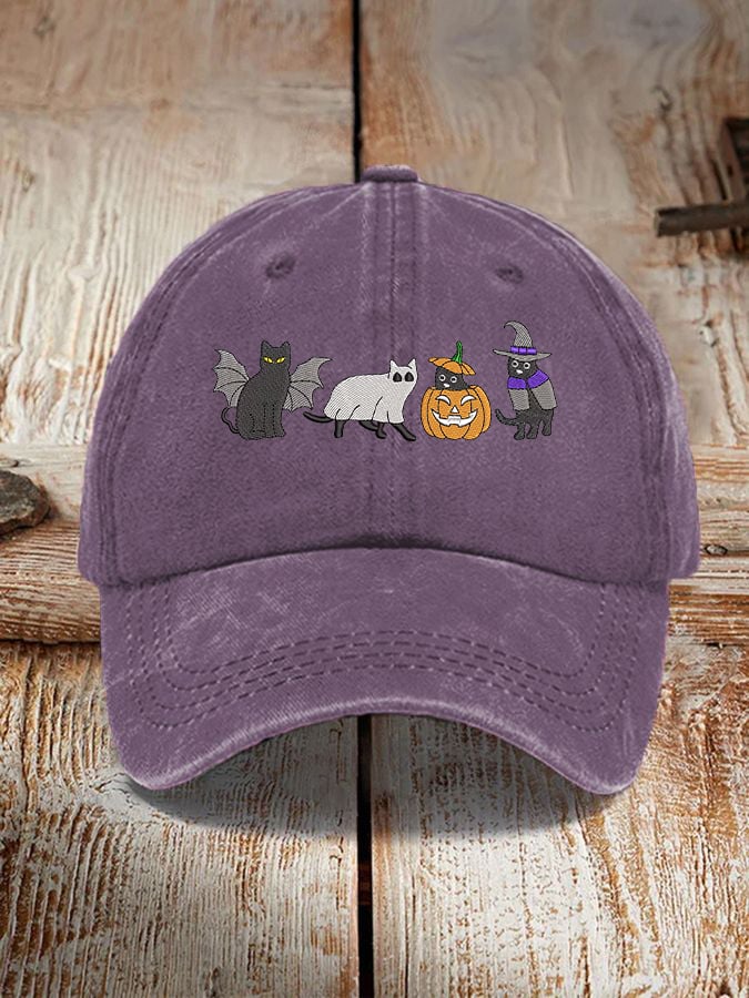 Unisex Halloween Black Cat Pumpkin  Print Hat