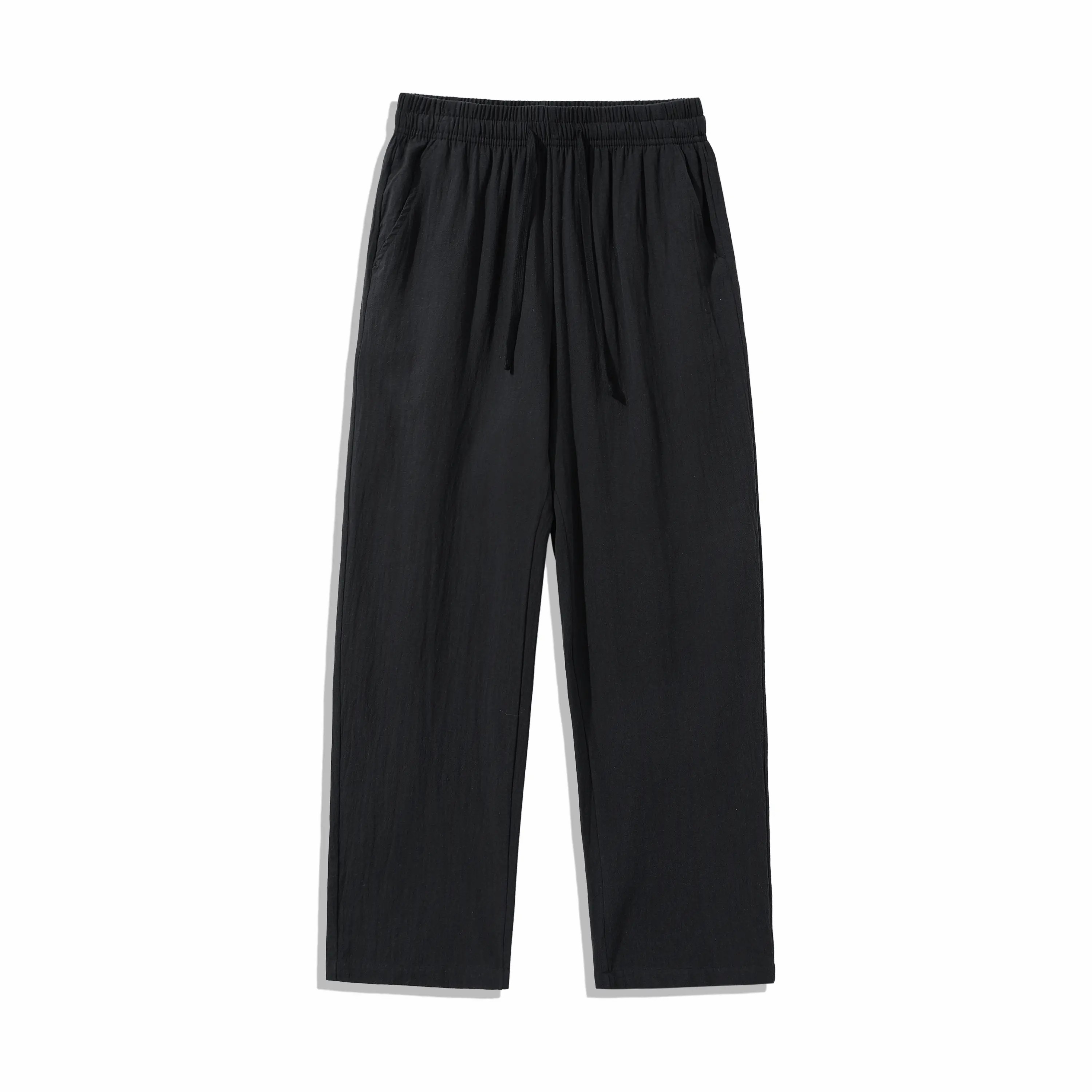 Unisex 100% Cotton Linen Wide Leg Pants – Elastic Drawstring Summer Trousers