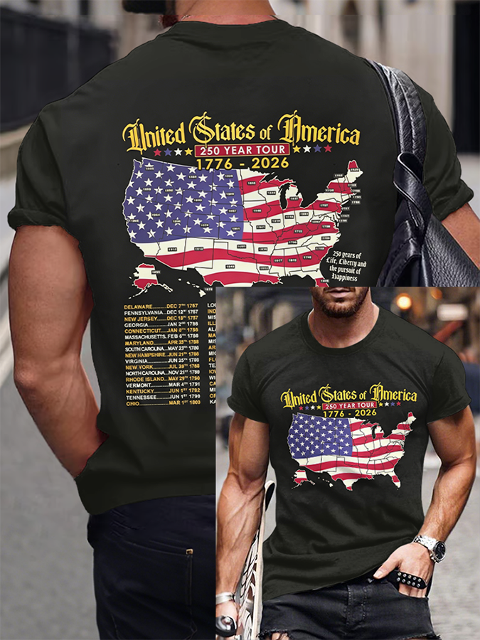 Men'S Casual American 1776-2026 Anniversary Printed Short Sleeved T-Shirt
