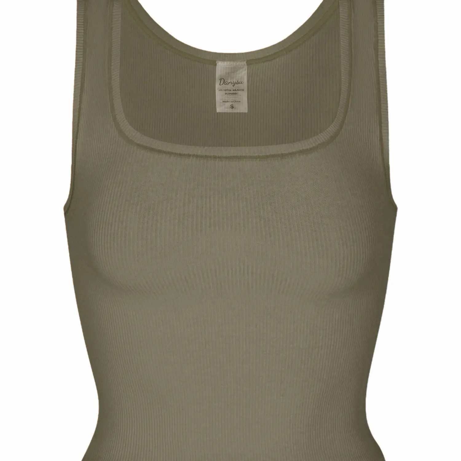 Women Rib Tank Top Padded Workout Top Square Neck Crop Tank Fitted Basic Cami Tops