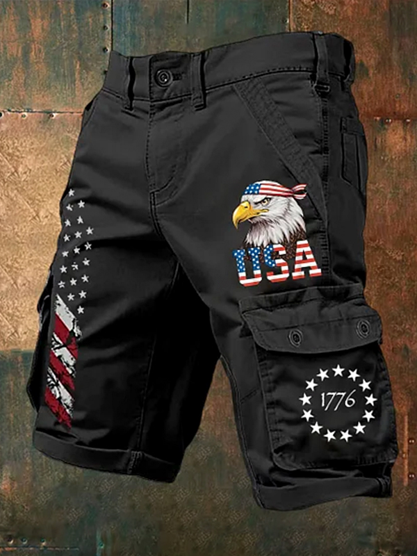 Men's USA 1776 Art Print Denim-Like Casual Shorts