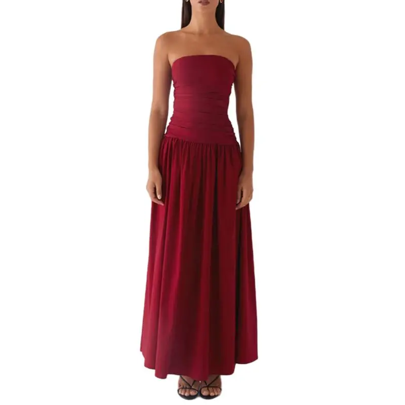 Women's Ruched Backless Boat-Neck Tube Dress