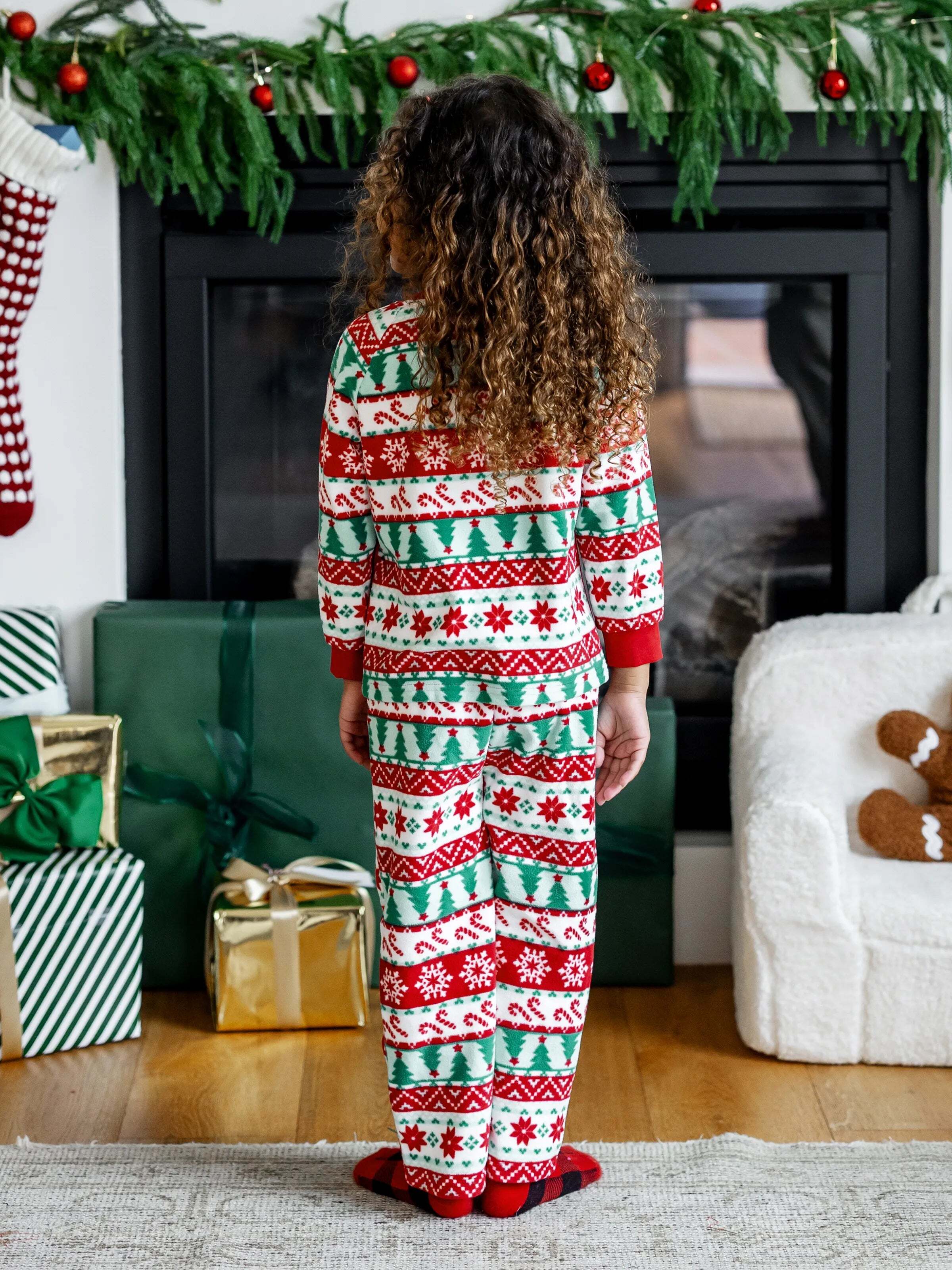 Frosty the Snowman Christmas Family Matching Fair Isle Pattern Polar Fleece Pajamas Set Red