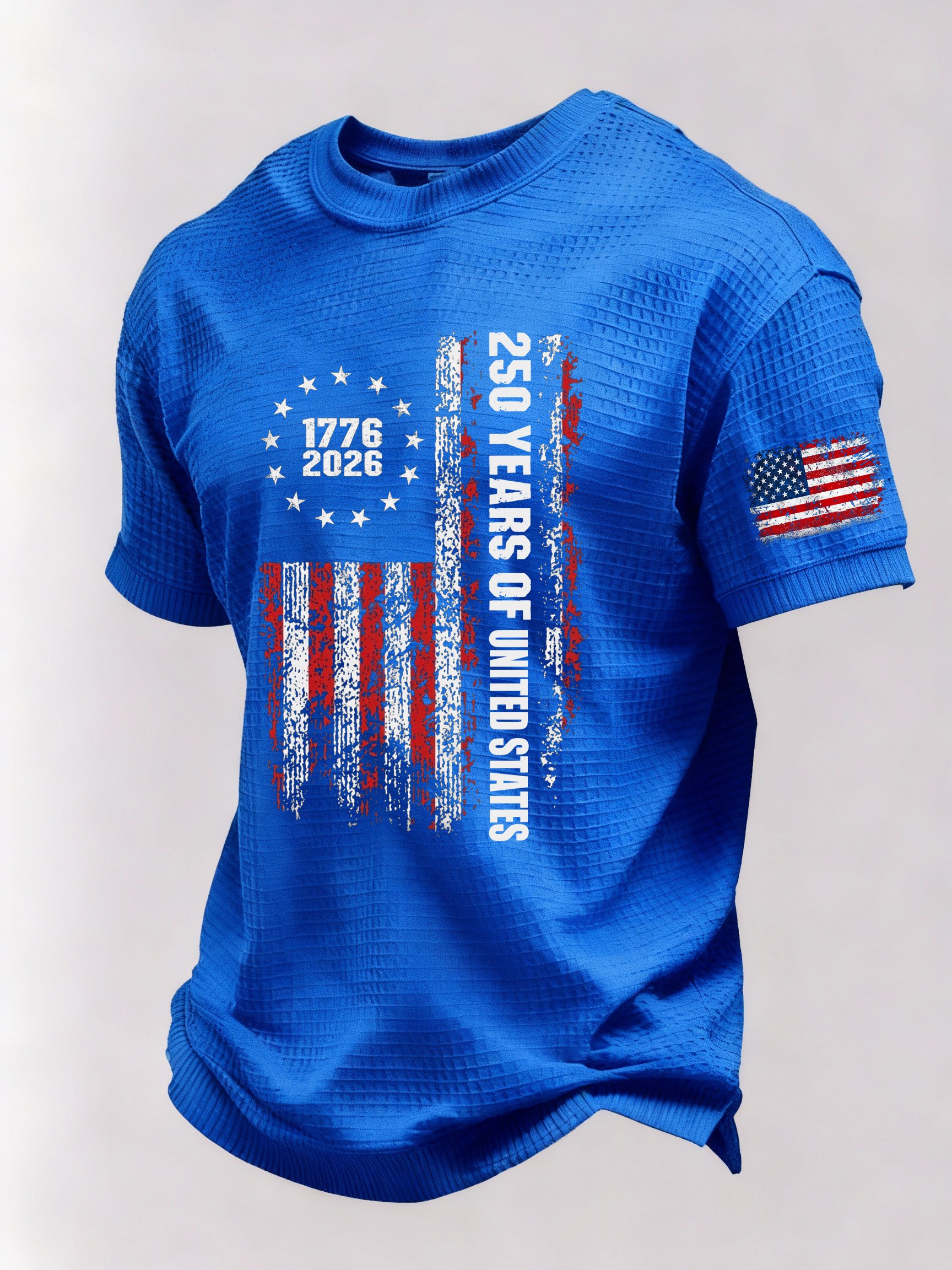 Men’s USA 250th Anniversary Embroidered Print Short Sleeve Waffle T-Shirt